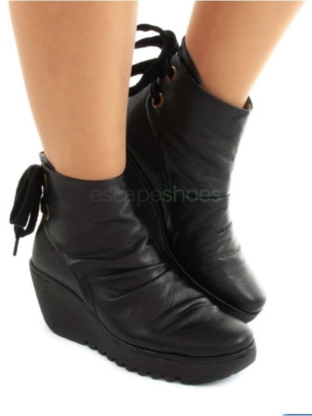 Fly London Yama Wedge Ankle Boots in Black - Sz 41/10